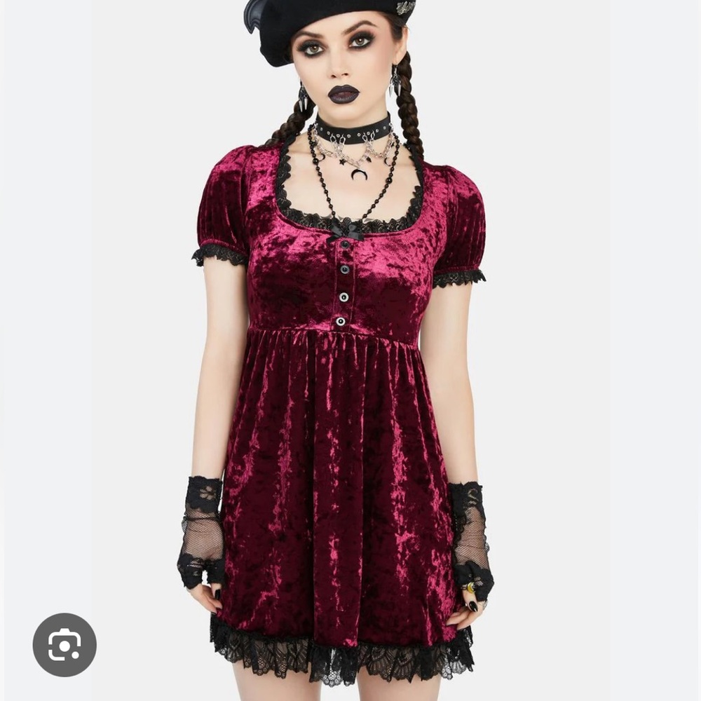 Dolls Kill Velvet Burgundy Mini Dress